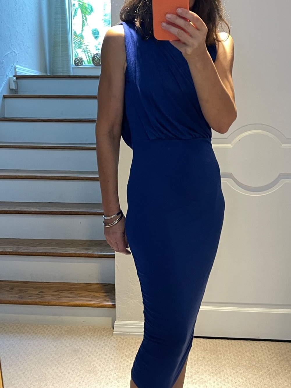 Bordeaux Los Angeles royal blue tank draped jersey midi dress women S